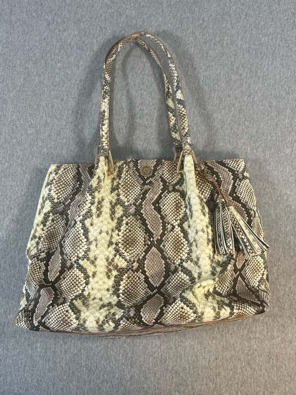 Anne Klein Snakeskin Print Faux Leather Tote Bag with Tassels